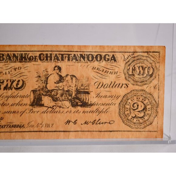 Bank of Chattanooga $2 Confederate Bill Reproduction 1863 - Picture 4 of 6